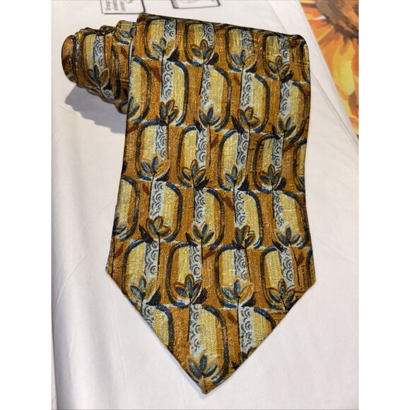 Ermenegildo ZEGNA REPP Tie Gold Blue Silver Italy 100% Woven Silk 60” X 3 3/4” - Picture 4 of 16